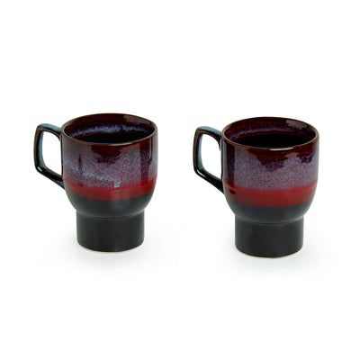 'Crimson Caldera' Hand Glazed Studio Pottery Ceramic Coffee & Tea Mugs (Set Of 2)