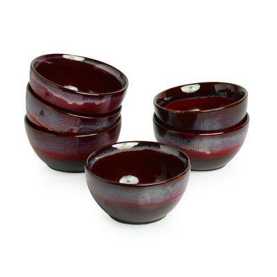 'Crimson Shields' Hand Glazed Studio Pottery Ceramic Dining Bowls Set (4 Inch | Set Of 6)
