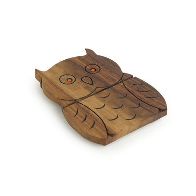 'A Happy-Go-Lucky Owl' Trivet With Hand Carved Owl Motif In Sheesham Wood