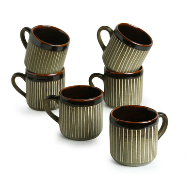 Line Sips' Hand-Painted & Handglazed Studio Pottery Coffee & Tea Cups In Ceramic (Set of 6)