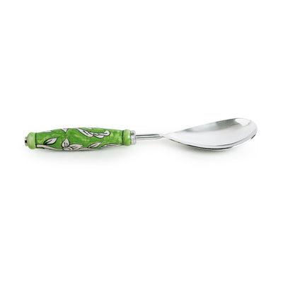 The Mughal Zahri' Hand-Painted Serving Spoon & Fork Set In Stainless Steel & Ceramic (Set of 2)