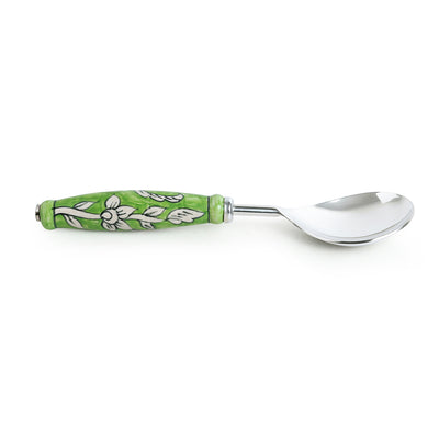 The Mughal Zahri' Hand-Painted Serving Spoon Set In Stainless Steel & Ceramic (Set of 2)