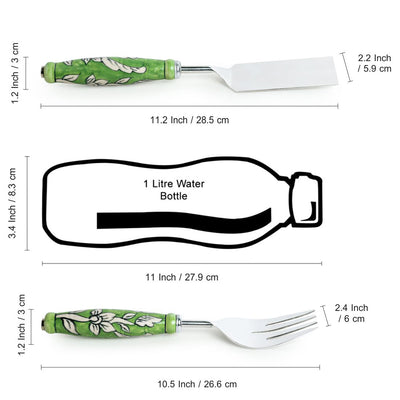 The Mughal Zahri' Hand-Painted Serving Fork & Scraper In Stainless Steel & Ceramic (Set of 2)