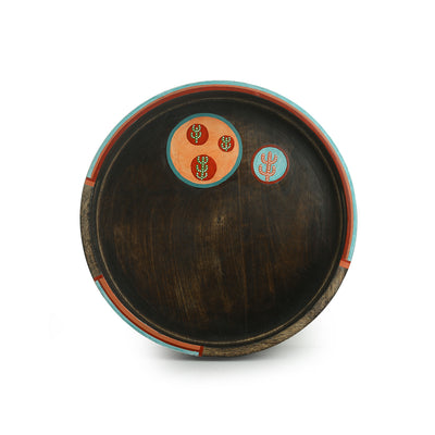 'Oasis Serves' Hand-Painted Round Serving Tray In Mango Wood