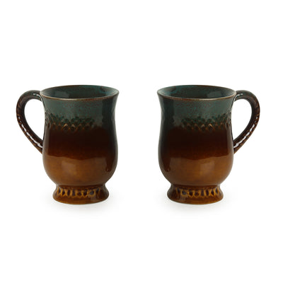 'Amber & Teal' Studio Pottery Tea & Coffee Mugs  In Ceramic (Set Of 2)