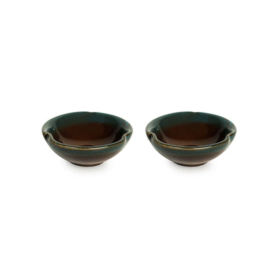 'Amber & Teal' Studio Pottery Chutney & Pickle Bowls In Ceramic (Set Of 2)