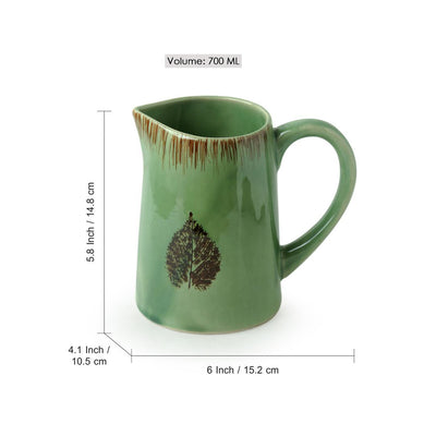 Banyan-Leaves' Hand-painted Studio Pottery Milk & Water Jugs In Ceramic (Set of 2 | Microwave Safe)