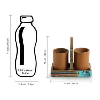 Earthen Elephant' Handmade Coffee & Tea Glasses Set In Terracotta With Tray (Set of 2 | 270 ML)