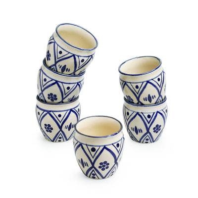 Moroccan Floral' Hand-painted Studio Pottery Kullads In Ceramic (Set of 6 | Microwave Safe)