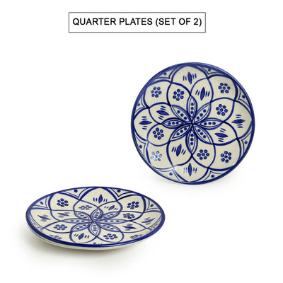 Moroccan Floral' Hand-painted Studio Pottery Quarter Plates In Ceramic (7 Inch | Set of 2 | Microwave Safe)