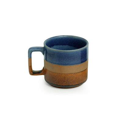 Caramel Blues' Hand Glazed Studio Pottery Tea & Coffee Mugs In Ceramic (Set of 2 | 360 ML | Microwave Safe)