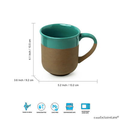 Earthen Turquoise' Hand Glazed Tea & Coffee Mugs In Ceramic (Set of 2 | 360 ML | Microwave Safe)