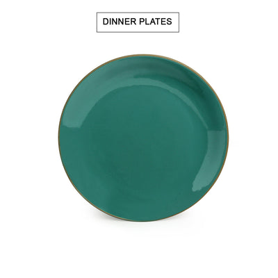 Earthen Turquoise' Hand Glazed Dinner Plate With Katoris In Ceramic (3 Pieces | Serving for 1 | Microwave Safe)