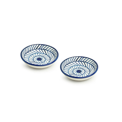 Indigo Chevron' Hand-painted Ceramic Chutney Bowls (Set of 2 | 25 ML | Microwave Safe)