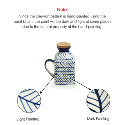 Indigo Chevron' Hand-painted Ceramic Milk & Water Jugs (Non-airtight | Set of 2 | 480 ML | Microwave Safe)