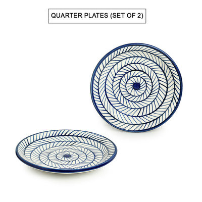Indigo Chevron' Hand-painted Ceramic Side/Quarter Plates (Set of 2 | Microwave Safe)