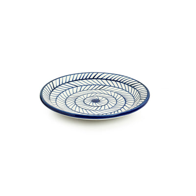 Indigo Chevron' Hand-painted Ceramic Side/Quarter Plates (Set of 2 | Microwave Safe)