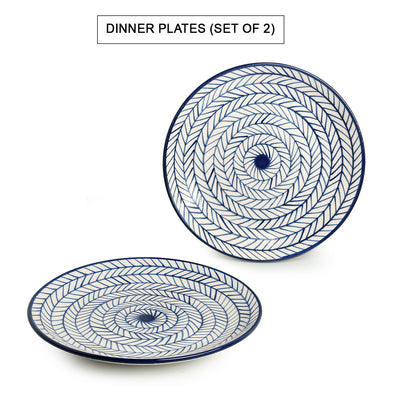 Indigo Chevron' Hand-painted Ceramic Dinner Plates (Set of 2 | Microwave Safe)