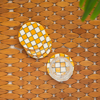 'Shatranj Checkered' Hand-painted Coasters in Ceramic (Set of 4)