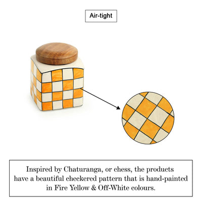 Shatranj Checkered' Hand-painted Multi-Purpose Storage Jar & Container in Ceramic (Airtight | 480 ML | 4.3 Inch)