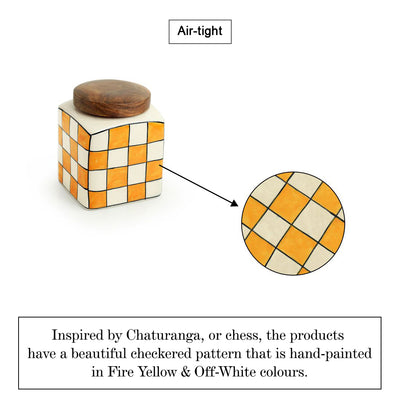 Shatranj Checkered' Hand-painted Multi-Purpose Storage Jar & Container in Ceramic (Airtight | 200 ML | 4 Inch)