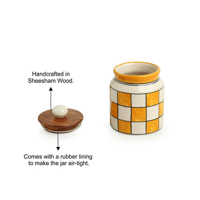 Shatranj Checkered' Hand-painted Multi-Purpose Storage Jars & Containers in Ceramic (Airtight | Set of 2 | 410 ML | 5.2 Inch)