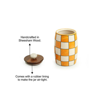 Shatranj Checkered' Hand-painted Multi-Purpose Storage Jar & Container in Ceramic (Airtight | 600 ML | 6.1 Inch)