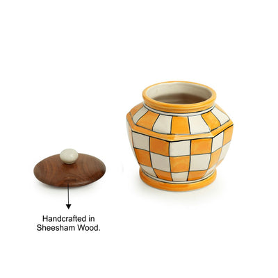 Shatranj Checkered' Hand-painted Multi-Purpose Storage Jar & Container in Ceramic (Airtight | 1360 ML | 6.4 Inch)