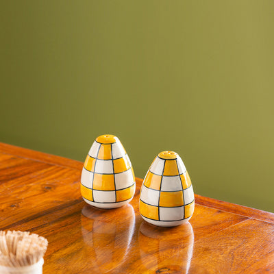 Shatranj Checkered' Hand-painted Salt & Pepper Shakers In Ceramic (Set of 2 | 100 ML)