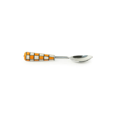 'Shatranj Checkered' Hand-Painted Table Spoons In Stainless Steel & Ceramic (Set of 6)