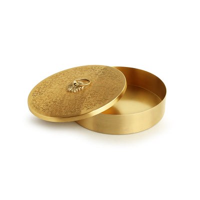 'Floral-Etched' Handcrafted Chapati Box In Brass