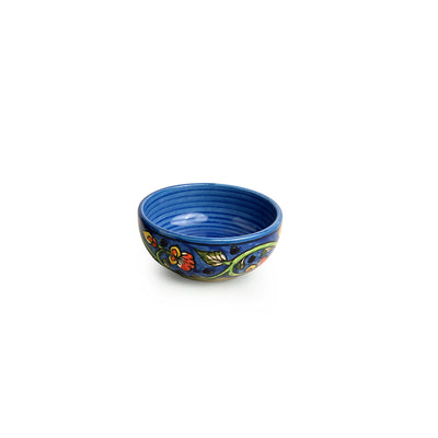 Mughal Gardens-2' Hand-painted Ceramic Dinner Bowls/Katoris (Set of 6 | 160 ML | Microwave Safe)