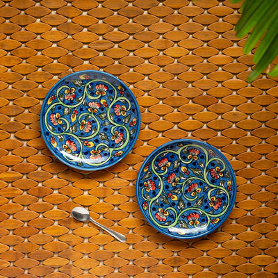 Mughal Gardens-2' Hand-painted Ceramic Side/Quarter Plates (Set of 2 | Microwave Safe)