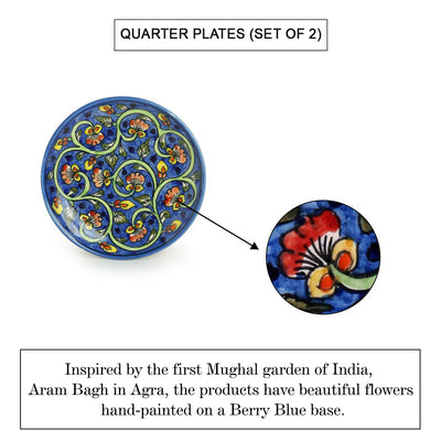 Mughal Gardens-2' Hand-painted Ceramic Side/Quarter Plates (Set of 2 | Microwave Safe)