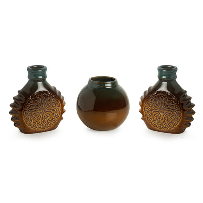 'Amber & Teal' Studio Pottery Vases In Ceramic (Set of 3)