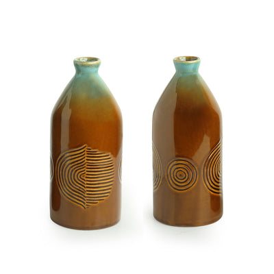 Peacock Boulevard' Hand-Engraved Ceramic Vases (Set of 2 | 8 Inch)