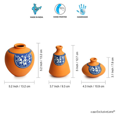 The Warli Tales' Hand-painted Vases In Terracotta (Set of 3 | Orange)