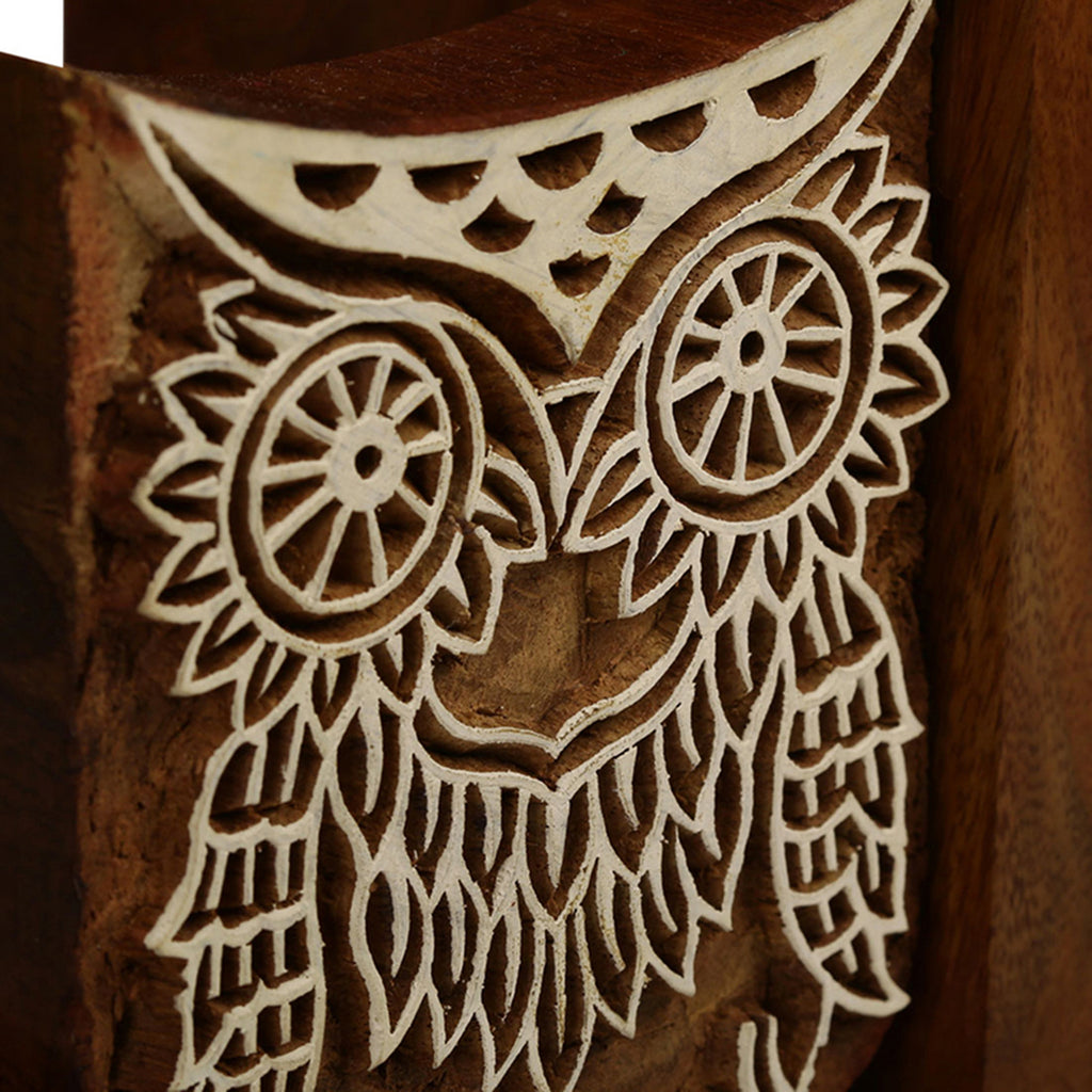 Wooden Hand Engraved Owl Book End In Sheesham Wood