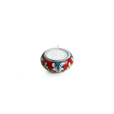 Shimmering Mughals' Floral Hand-painted Tea-Light Holders In Ceramic (Set of 6)