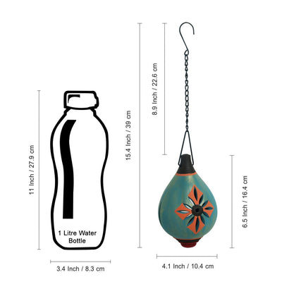 'Oasis Shankh' Hand-Painted Hanging Tea-Light Holder In Terracotta