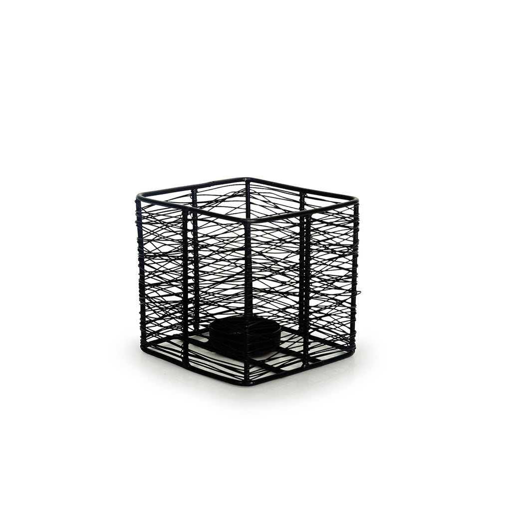 Glowing Mesh Cube Handwired Table Tea-Light Holder In Iron
