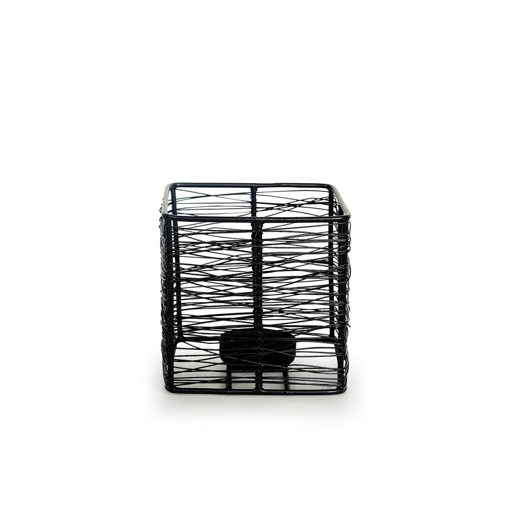 Glowing Mesh Cube Handwired Table Tea-Light Holder In Iron