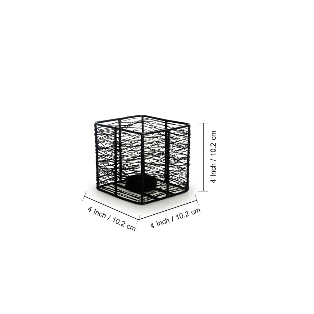 Glowing Mesh Cube Handwired Table Tea-Light Holder In Iron