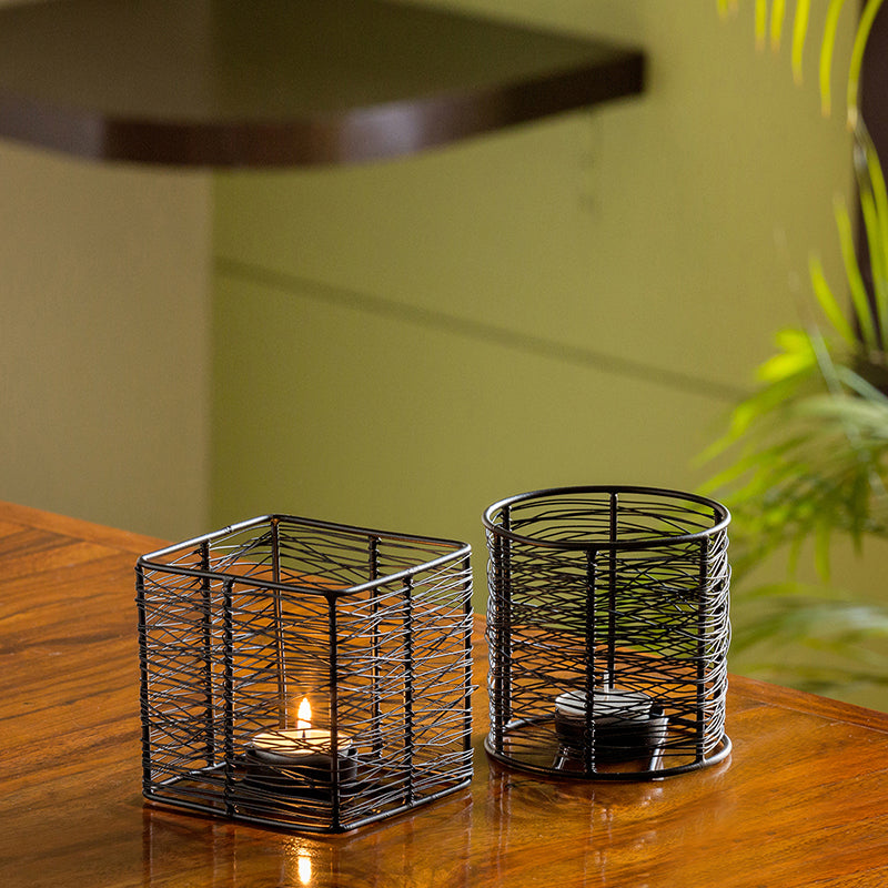 Glowing Mesh Duo Handwired Table Tea-Light Holders In Iron (Set of 2)