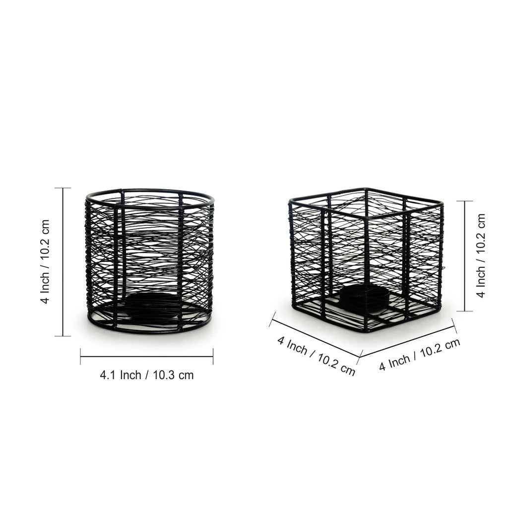Glowing Mesh Duo Handwired Table Tea-Light Holders In Iron (Set of 2)