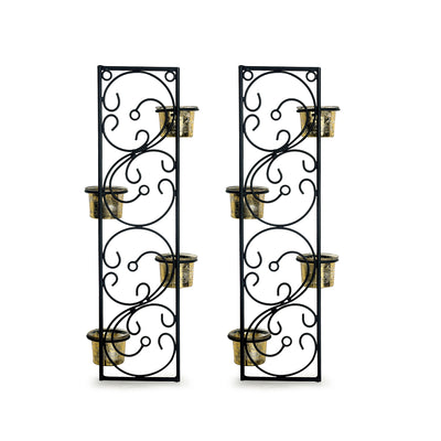 Glowing Vines Handcrafted Wall Sconce Tea Light Holders In Iron With Glass Holders (Set of 2)