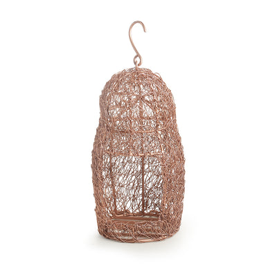 The Spectacled Owl Mesh' Handwoven Showpiece Cum Hanging & Table Tea-Light Holder In Iron (9 Inch | Copper Finish)