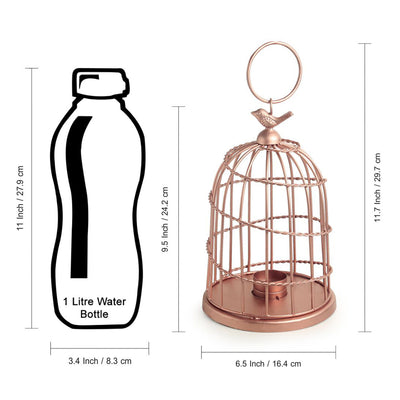 The Bird Wired Go-Round' Handwired Hanging & Table Tea-Light Holder In Iron (9 Inch | Copper Finish)