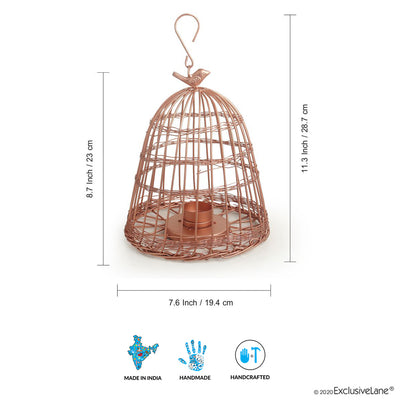The Wired Conicals' Handwired Hanging & Table Tea-Light Holder In Iron (9 Inch | Copper Finish)