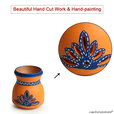 The Warli Tales' Hand-painted Aroma Diffuser In Terracotta (5 Inch | Orange)